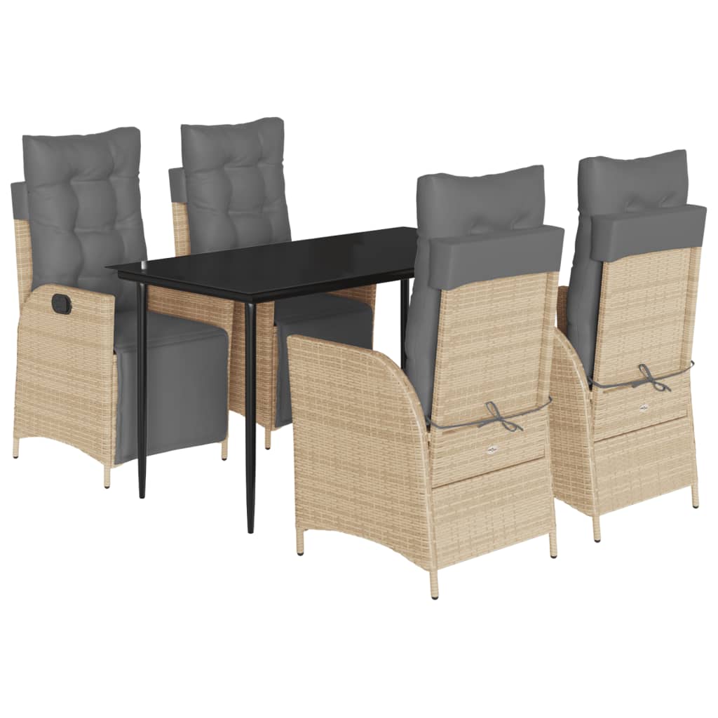 Spisebordssæt Til Haven 7 Dele Med Hynder Polyrattan Beige