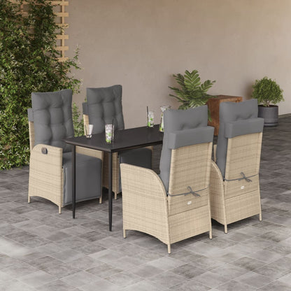 Spisebordssæt Til Haven 7 Dele Med Hynder Polyrattan Beige