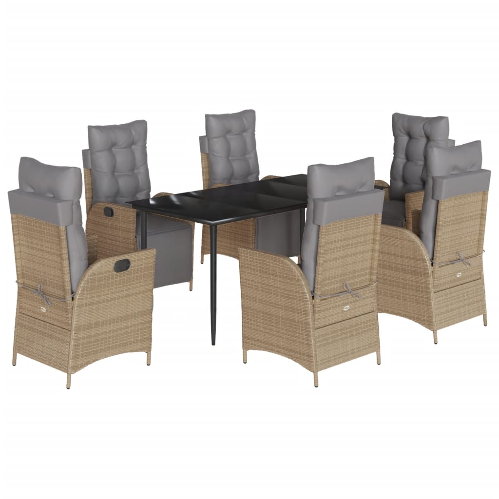 Spisebordssæt Til Haven 7 Dele Med Hynder Polyrattan Beige
