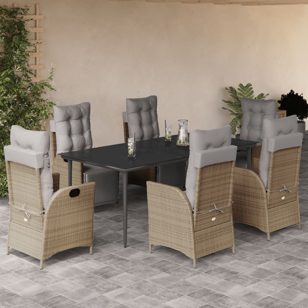 Spisebordssæt Til Haven 7 Dele Med Hynder Polyrattan Beige