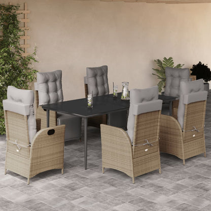 Spisebordssæt Til Haven 7 Dele Med Hynder Polyrattan Beige