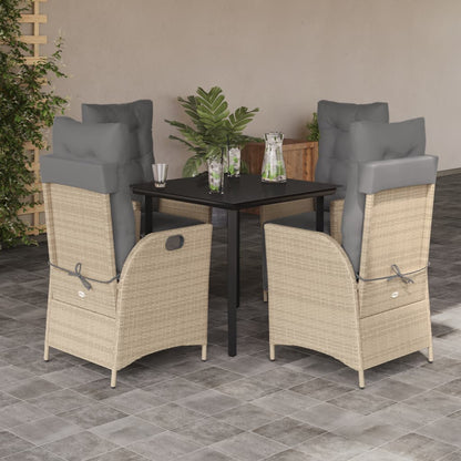 Spisebordssæt Til Haven 7 Dele Med Hynder Polyrattan Beige