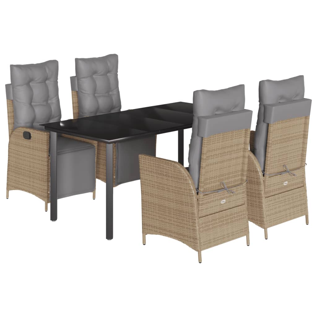 Spisebordssæt Til Haven 7 Dele Med Hynder Polyrattan Beige