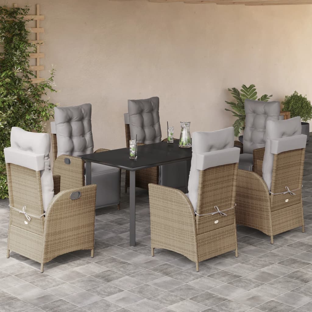 Spisebordssæt Til Haven 7 Dele Med Hynder Polyrattan Beige
