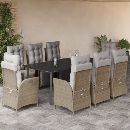 Spisebordssæt Til Haven 7 Dele Med Hynder Polyrattan Beige