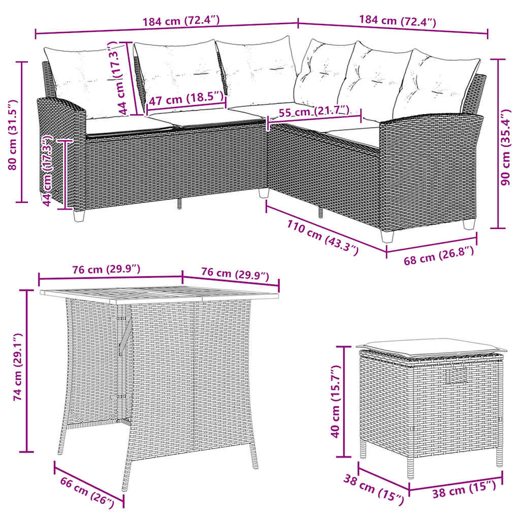Sofasæt Til Haven 6 Dele Med Hynder L-formet Polyrattan - Billede 10