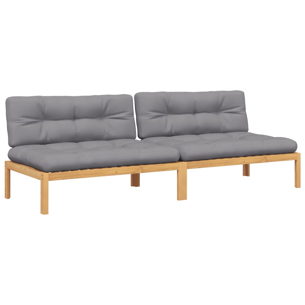 Midtermoduler Til Pallesofa 2 Stk. Med Hynder Massivt Akacietræ Grå