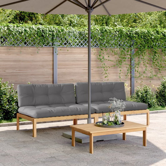Midtermoduler Til Pallesofa 2 Stk. Med Hynder Massivt Akacietræ Grå