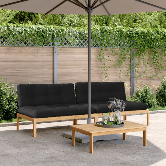 Midtermoduler Til Pallesofa 2 Stk. Med Hynder Massivt Akacietræ Sort