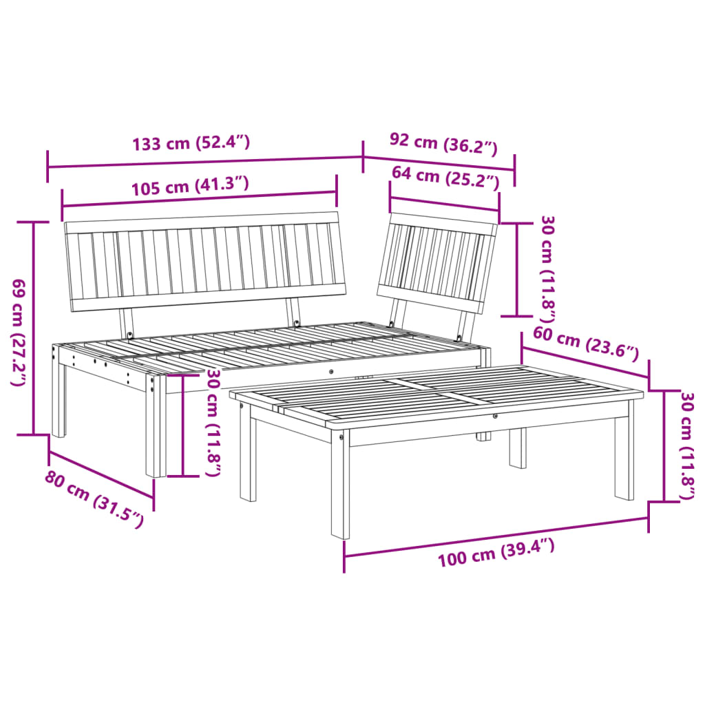 Sofamoduler 2 Stk. Til Pallesofa Massivt Akacietræ - Billede 9