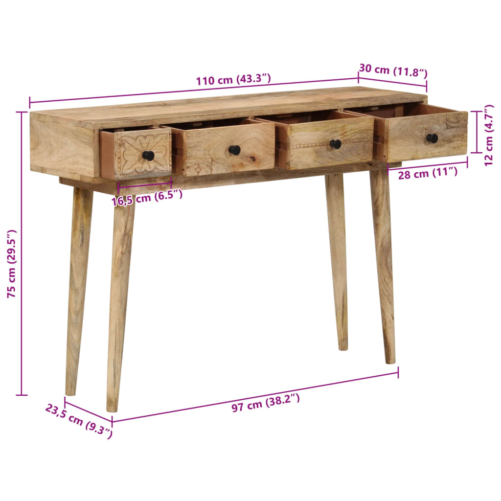 Konsolbord 110x30x75 Cm Massivt Mangotræ - Billede 11