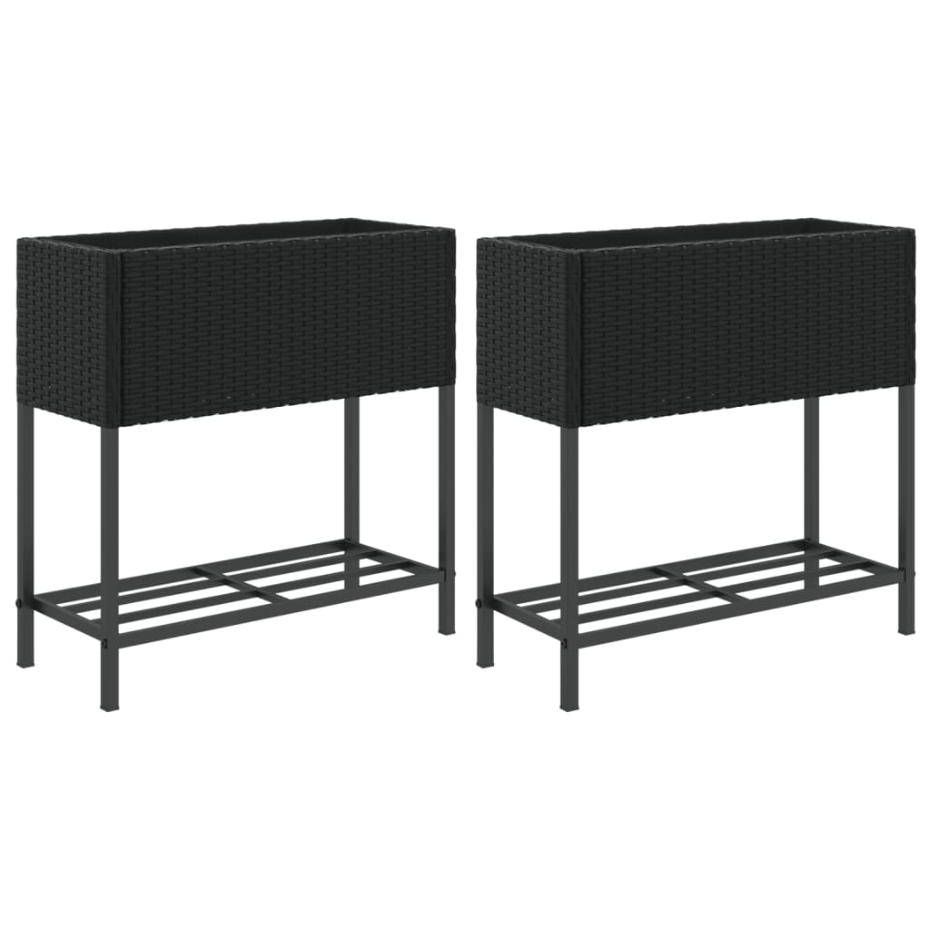 Plantekasser Med Hylde 70x28x70 Cm Polyrattan - Billede 2
