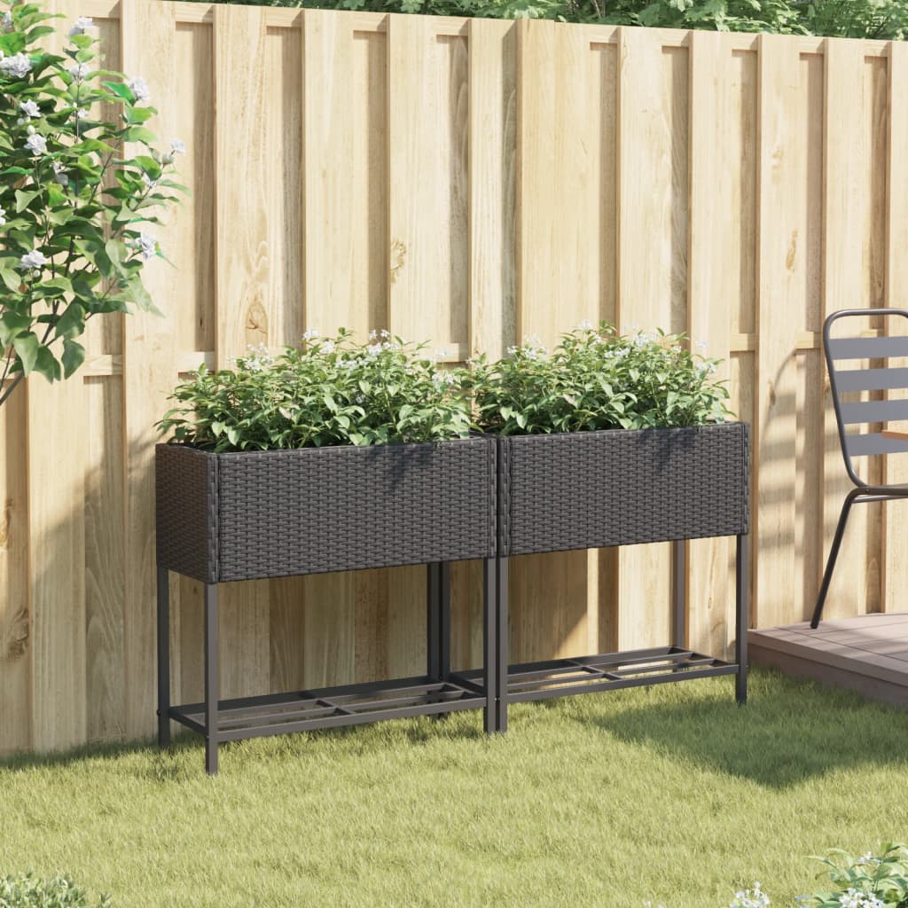 Plantekasser Med Hylde 70x28x70 Cm Polyrattan - Billede 3