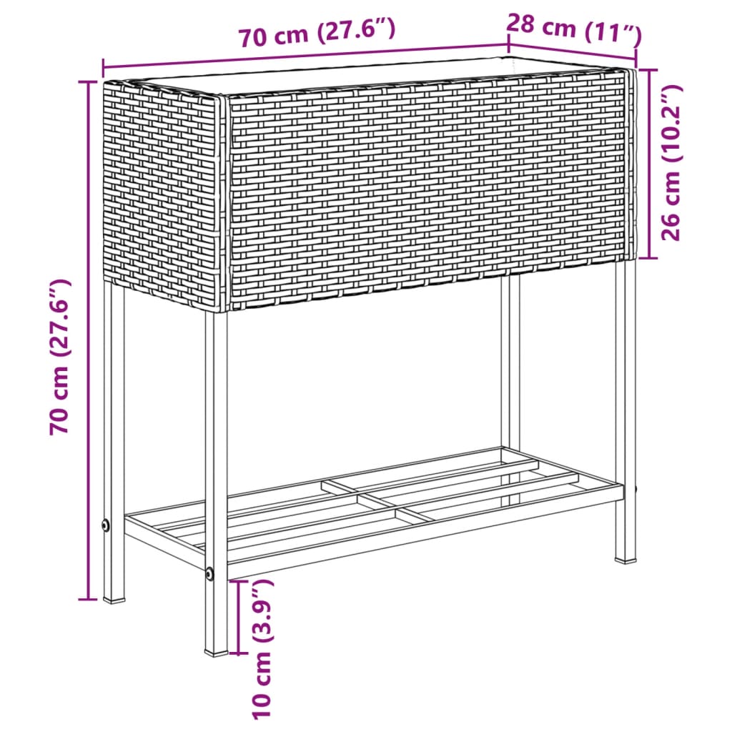 Plantekasser Med Hylde 70x28x70 Cm Polyrattan - Billede 12