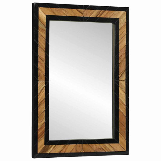 Spejl Med Spejl Sort Og Brunt 70 X 2 X 70 Cm Massivt Træ Akacie - Hovedbillede