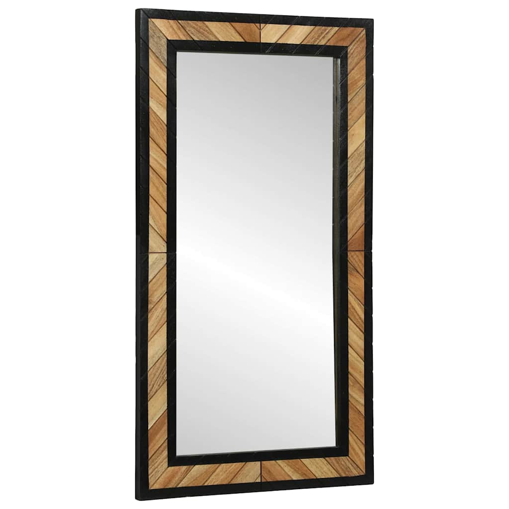 Spejl Med Spejl Sort Og Brunt 90 X 2 X 50 Cm Massivt Træ Akacie - Hovedbillede