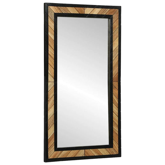 Spejl Med Spejl Sort Og Brunt 90 X 2 X 50 Cm Massivt Træ Akacie - Hovedbillede