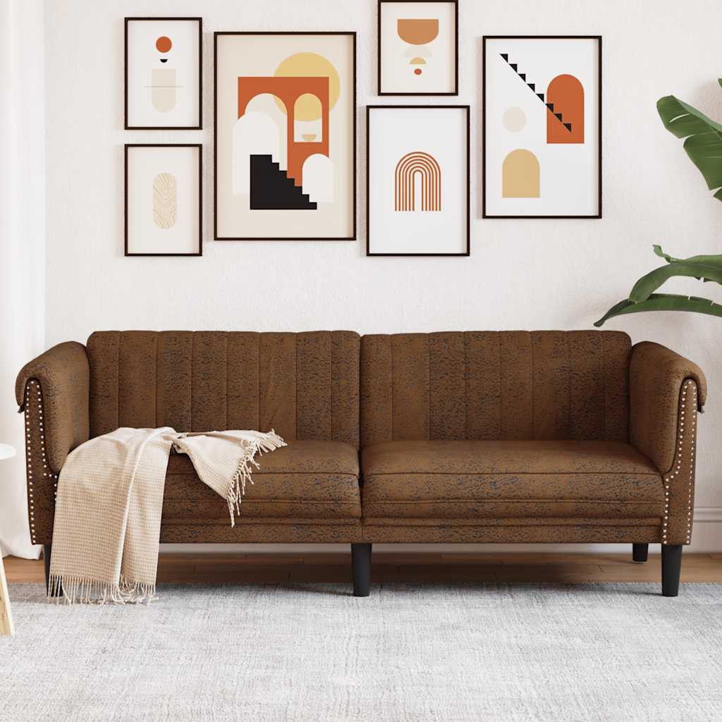 3-personers Sofa Imiteret Ruskind Brun - Hovedbillede