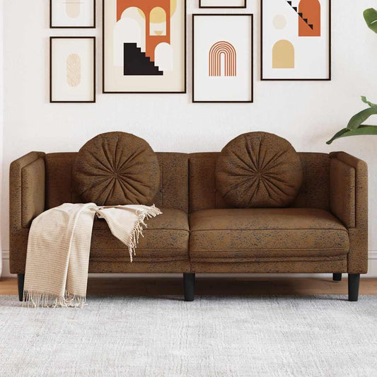 2-personers Sofa Med Hynder Imiteret Ruskind Brun - Hovedbillede