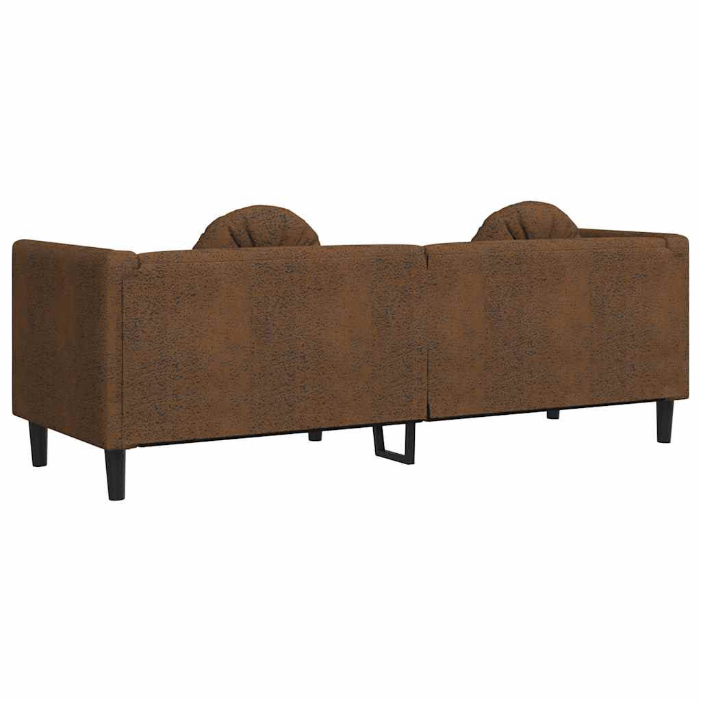 3-personers Sofa Med Hynder Imiteret Ruskind Brun - Billede 6