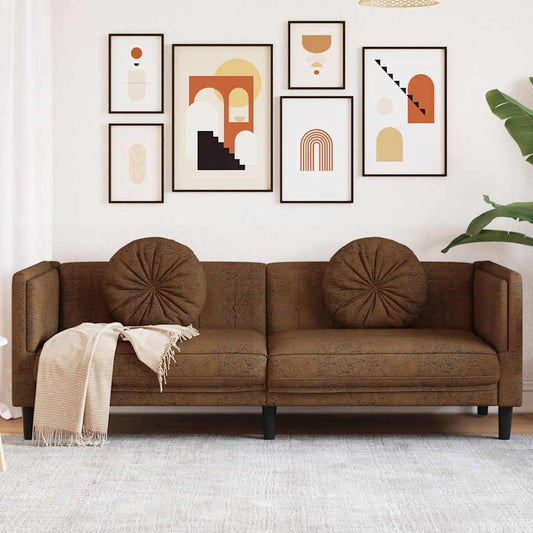 3-personers Sofa Med Hynder Imiteret Ruskind Brun - Hovedbillede