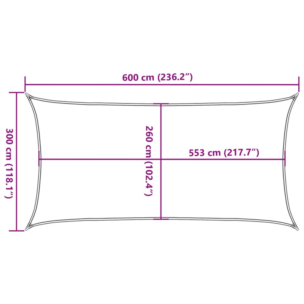 Solsejl 6x3 M 100 % Polyesterstof Lysegrå - Billede 10