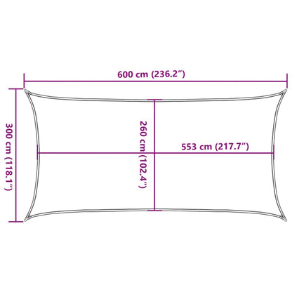 Solsejl 6x3 M 100 % Polyesterstof Lysegrå - Billede 10