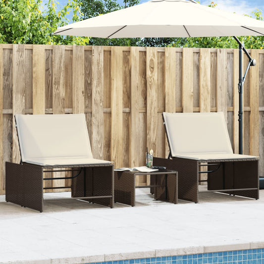 Liggestole 2 Stk. Med Bord Polyrattan
