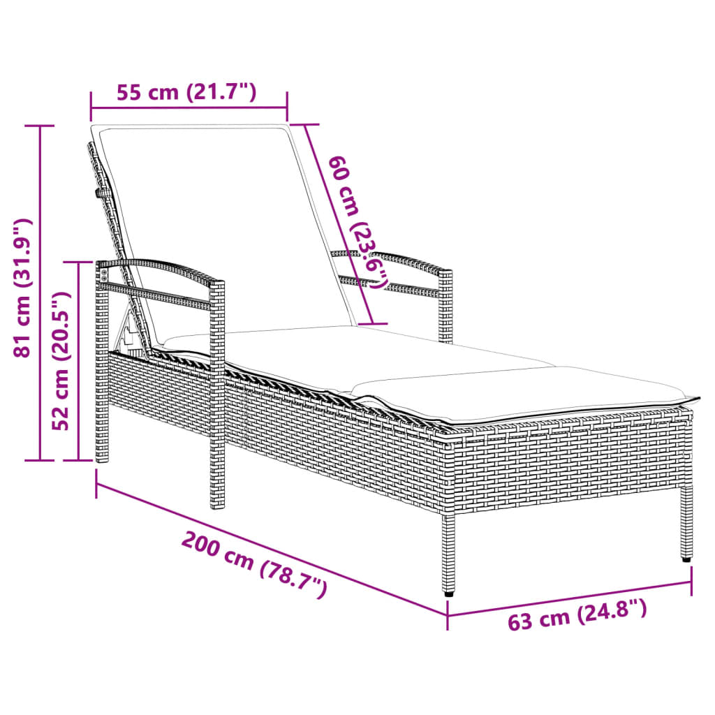 Liggestol Med Hynde 63x200x81 Cm Polyrattan - Billede 9