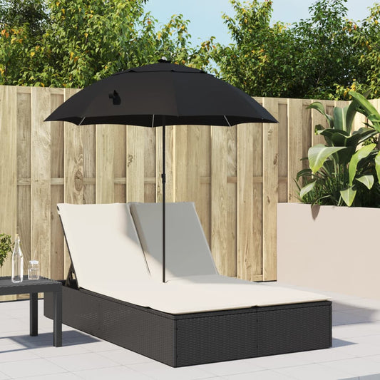 Dobbelt Loungesofa Med Hynder Og Parasol Polyrattan