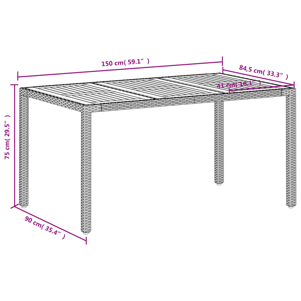 Havebord Polyrattan Og Massivt Akacietræ - Billede 11