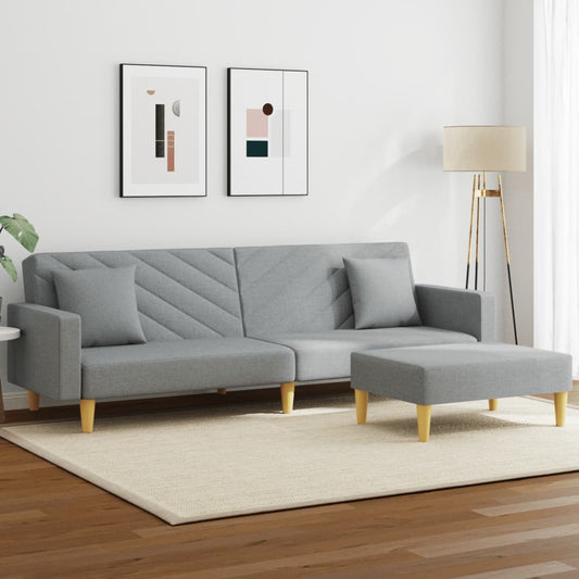 2-Personers Sovesofa Med Puder Og Fodskammel Stof