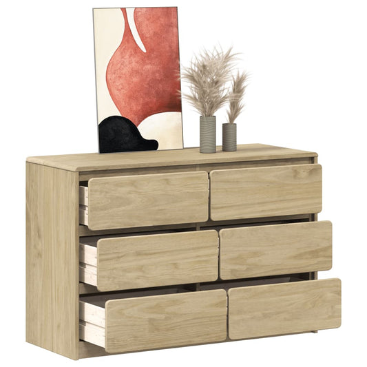 Kommode Sauda 111X43X73,5 Cm Massivt Fyrretræ Egetræsfarve Mørkebrun