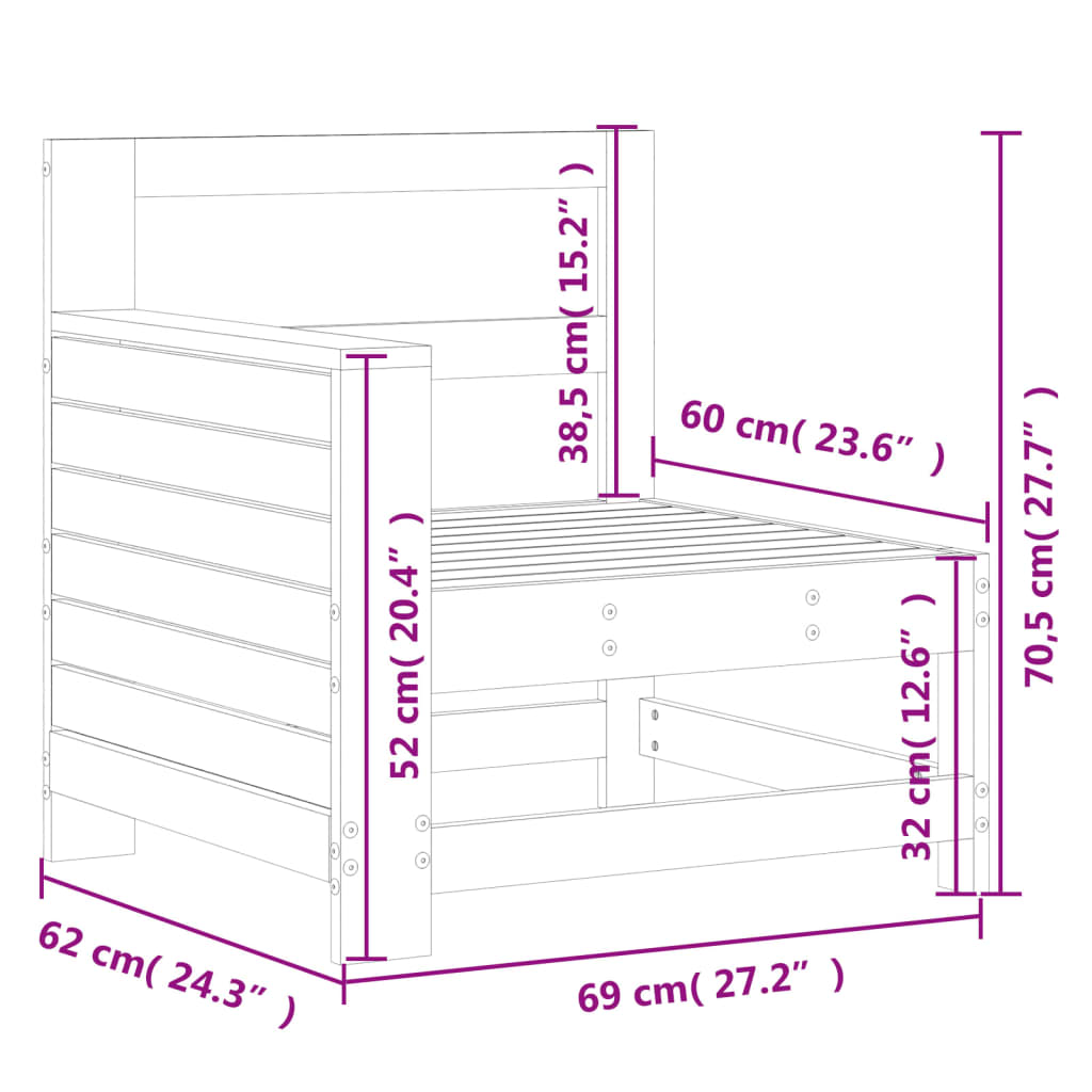 Sofamodul Med Armlæn 69x62x70,5 Cm Massivt Douglasgran - Billede 9