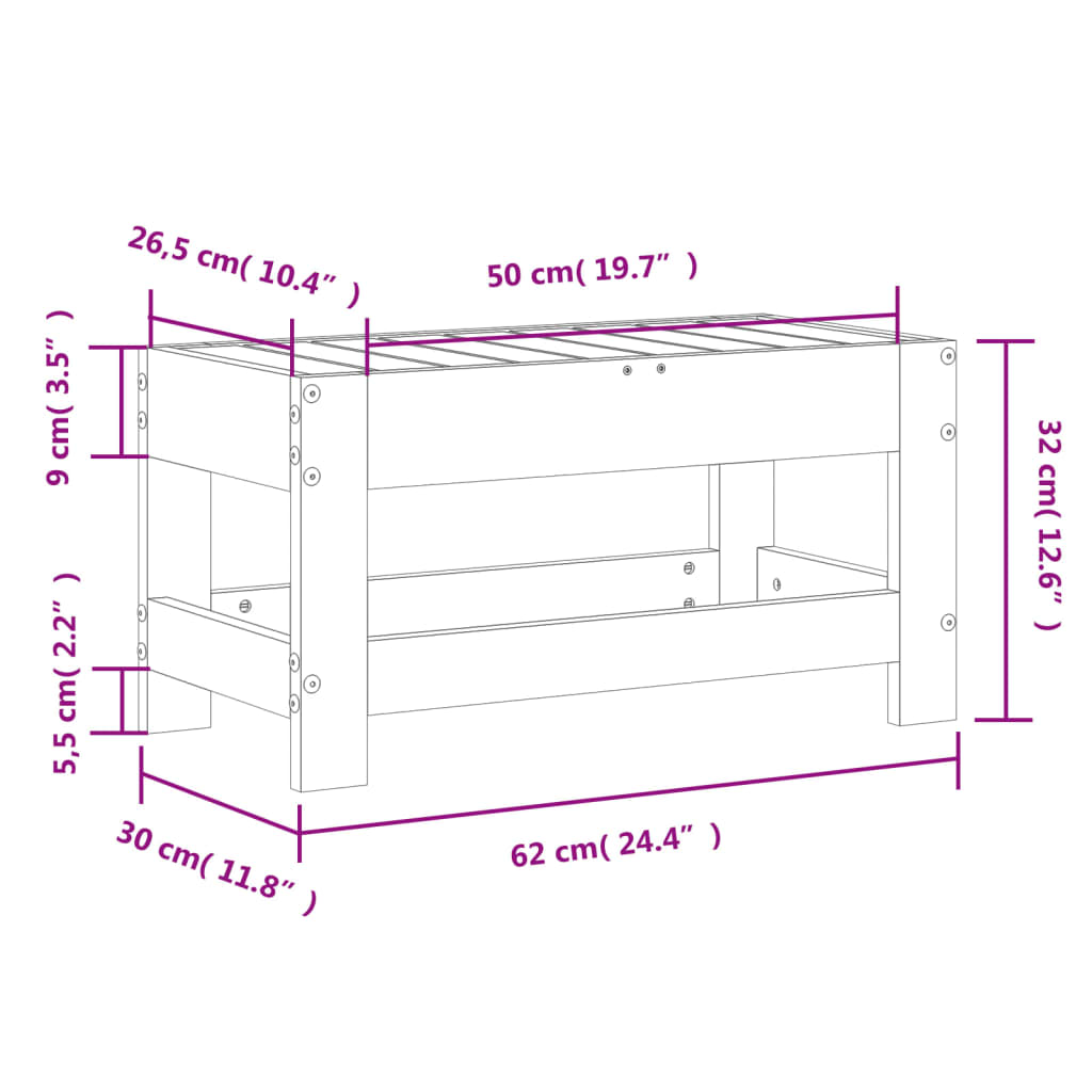 Haveskammel 62x30x32 Cm Massivt Fyrretræ