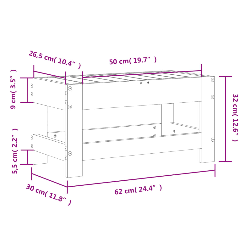 Haveskammel 62x30x32 Cm Imprægneret Fyrretræ - Billede 9