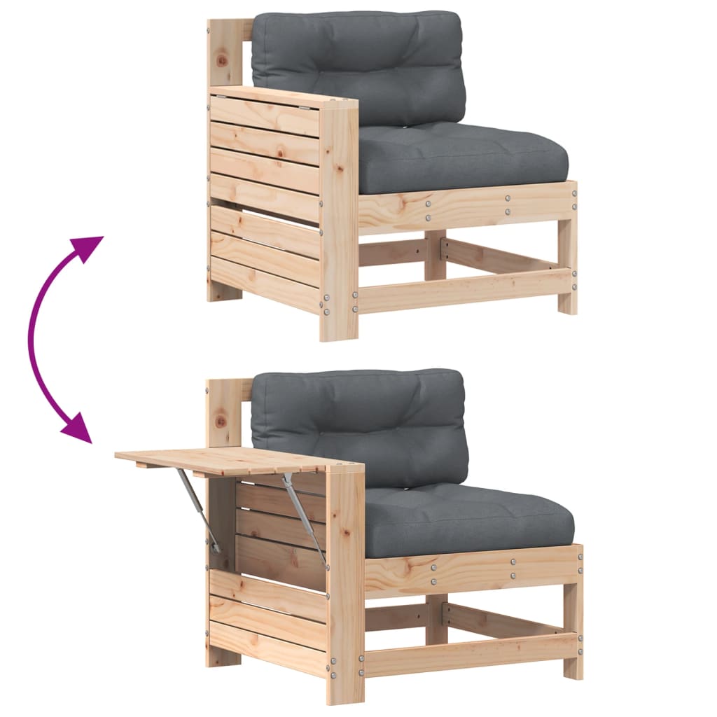 Hjørnesofa Med Sidebord Til Haven Med Hynde Massivt Fyrretræ