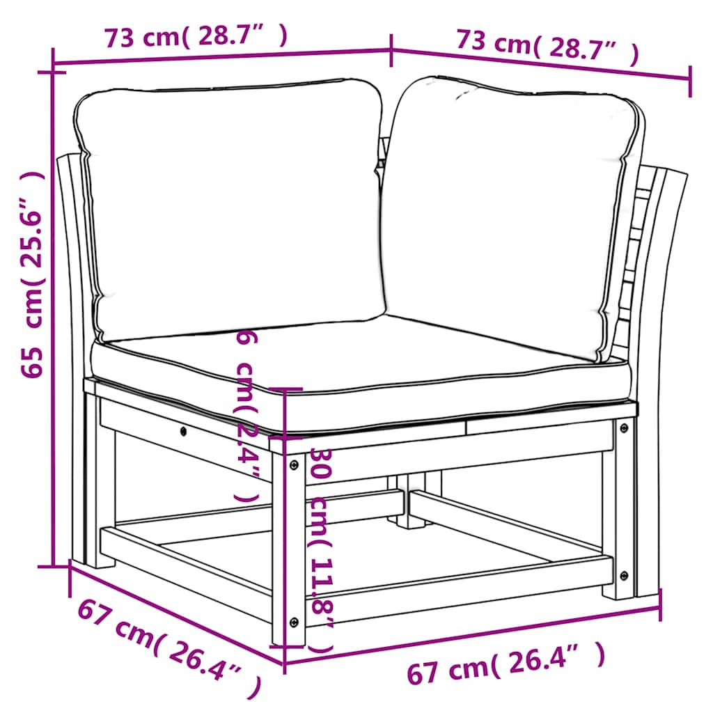 Hjørnemodul Til Sofa 73x73x65 Cm Med Hynder Massivt Akacietræ - Billede 8