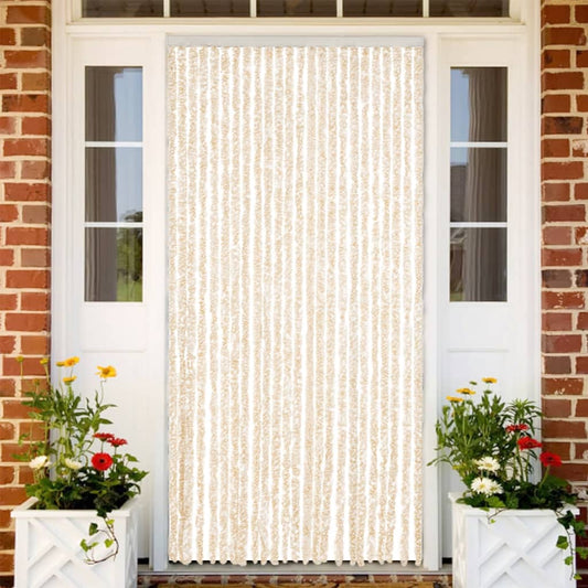 Flueforhæng Chenille Beige Og Hvid