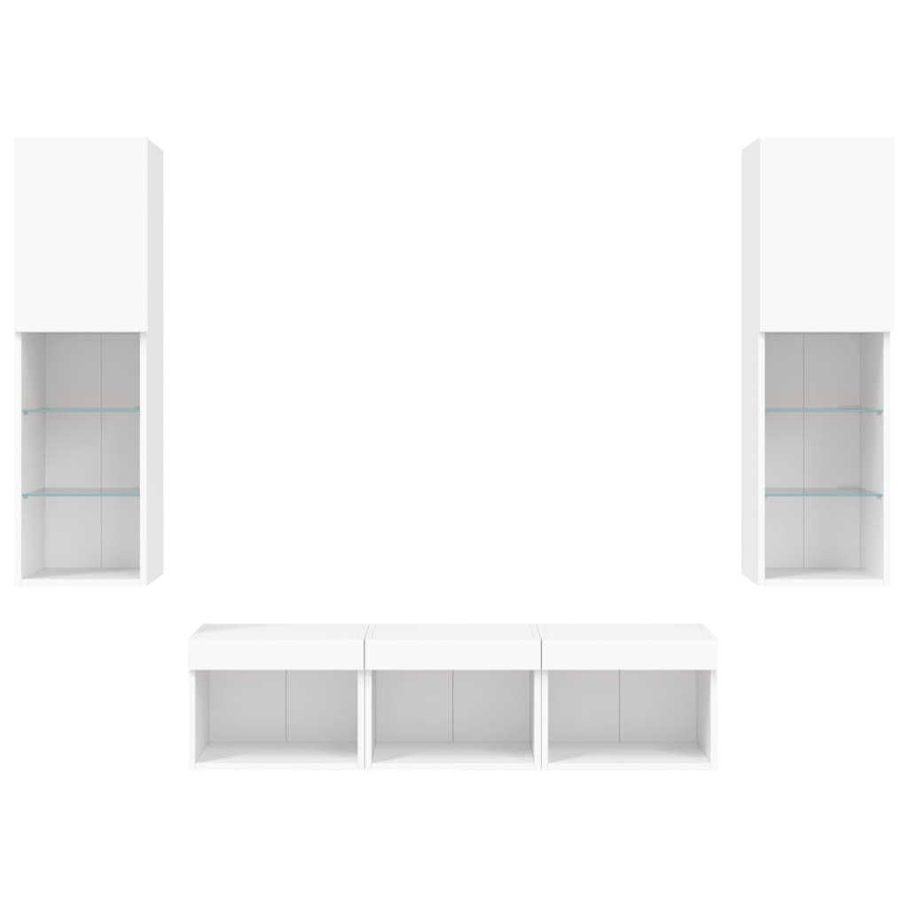 Tv-Møbel Til Væg 5 Dele Med Led-Lys Konstrueret Træ