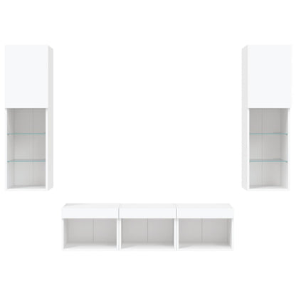 Tv-Møbel Til Væg 5 Dele Med Led-Lys Konstrueret Træ