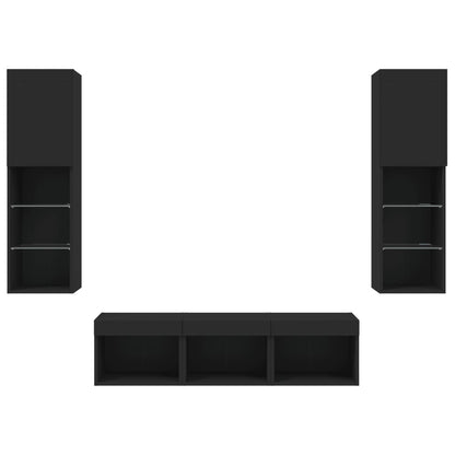 Tv-Møbel Til Væg 5 Dele Med Led-Lys Konstrueret Træ