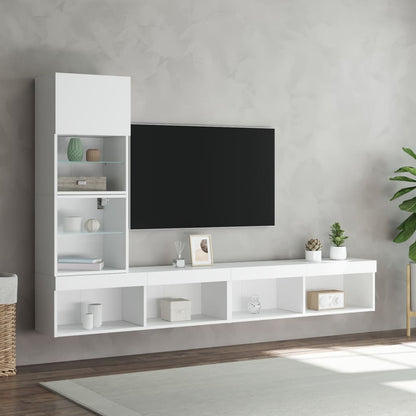Tv-møbel Til Væg 4 Dele Med Led-lys Konstrueret Træ - Billede 4