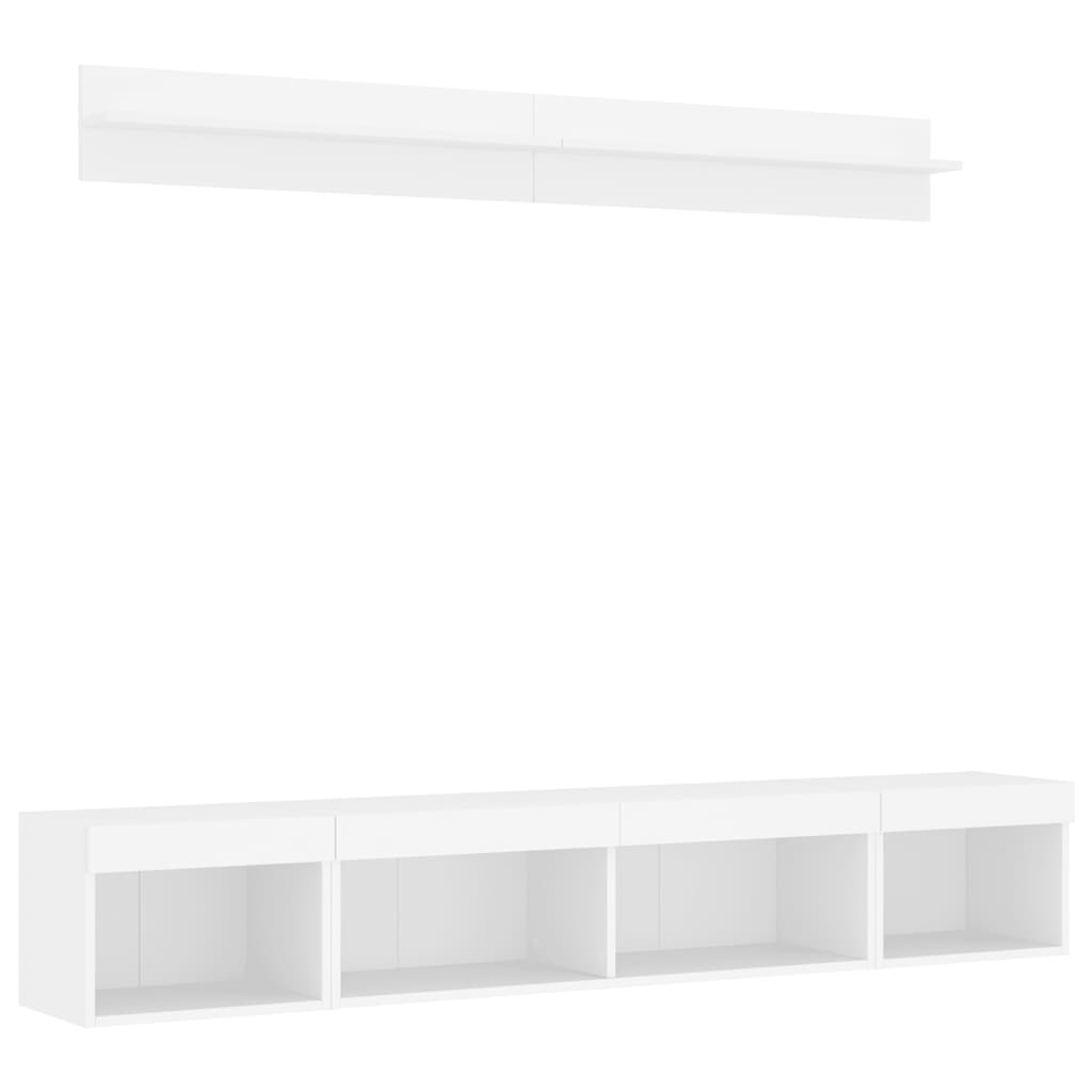 Tv-møbel Til Væg 5 Dele Med Led-lys Konstrueret Træ - Billede 3