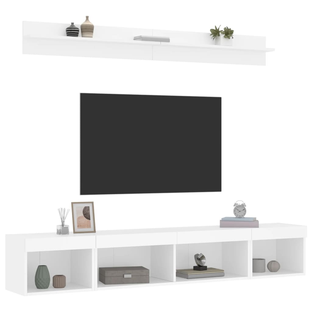 Tv-møbel Til Væg 5 Dele Med Led-lys Konstrueret Træ - Billede 5