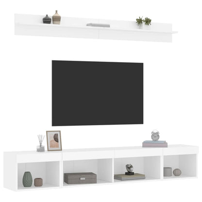 Tv-møbel Til Væg 5 Dele Med Led-lys Konstrueret Træ - Billede 5