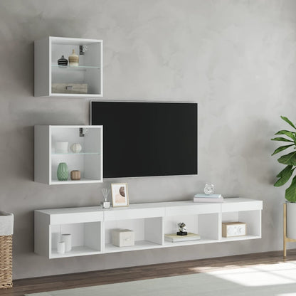 Tv-møbel Til Væg 5 Dele Med Led-lys Konstrueret Træ - Billede 4