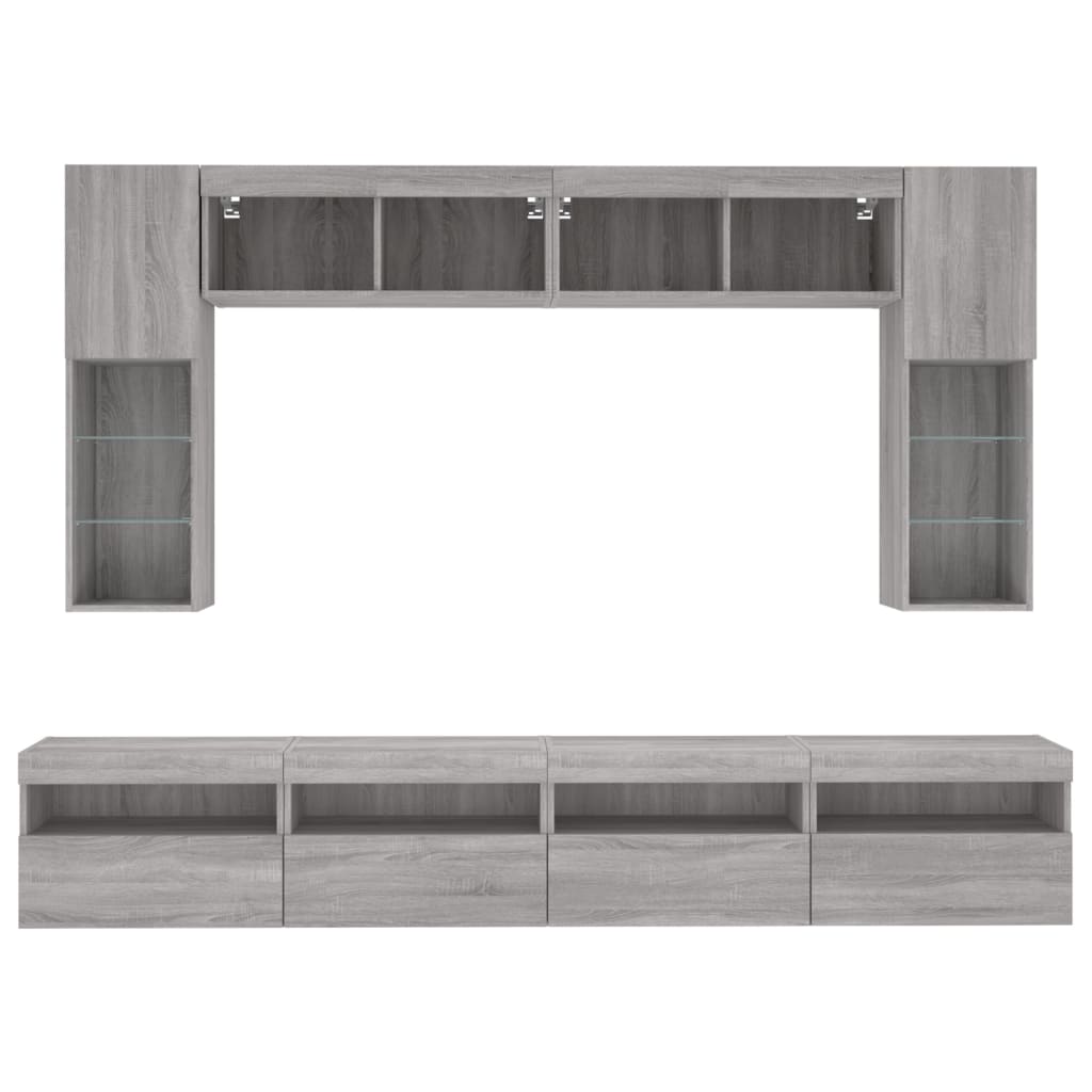 Væghængt Tv-Møbel 8 Dele Med Led-Lys Etræsfarve