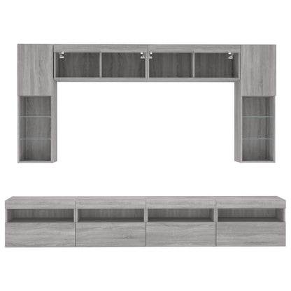 Væghængt Tv-Møbel 8 Dele Med Led-Lys Etræsfarve