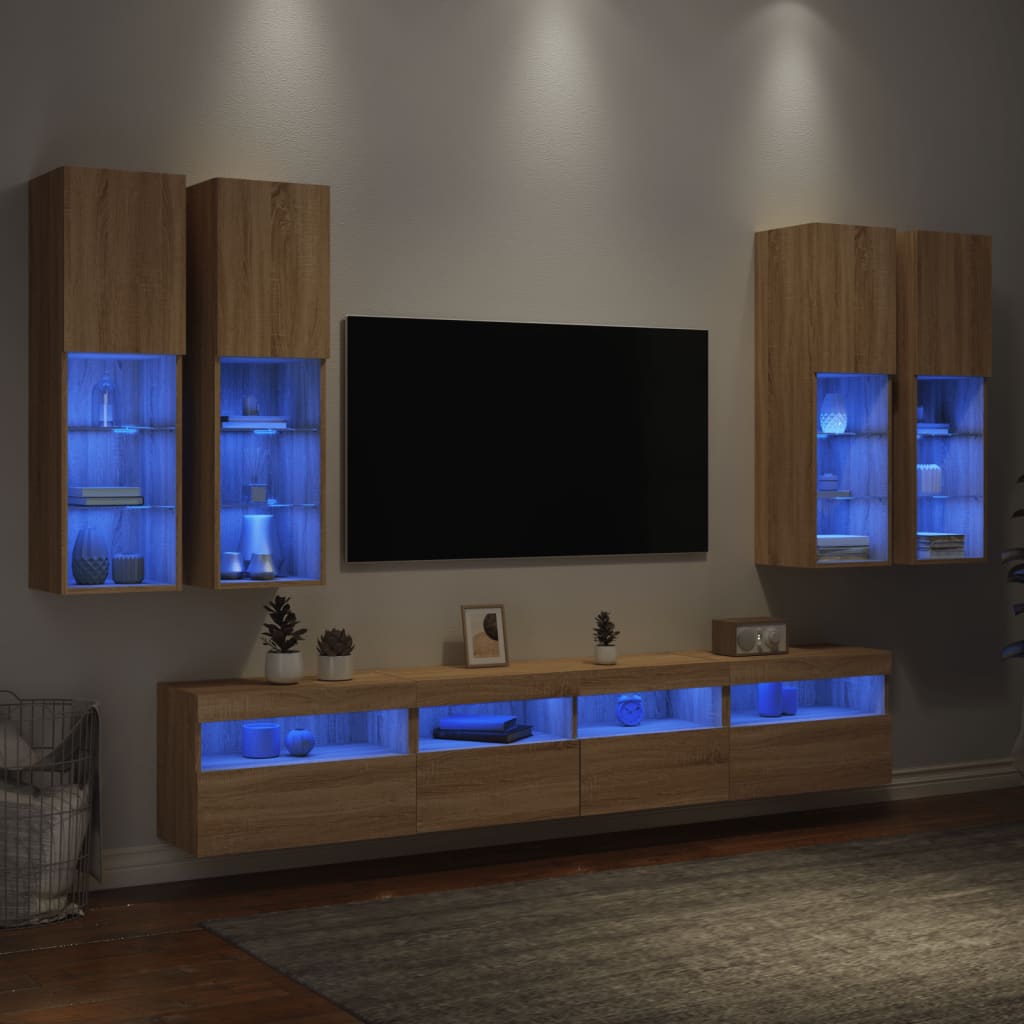 Væghængt Tv-møbel 6-7 Dele Med Led-lys